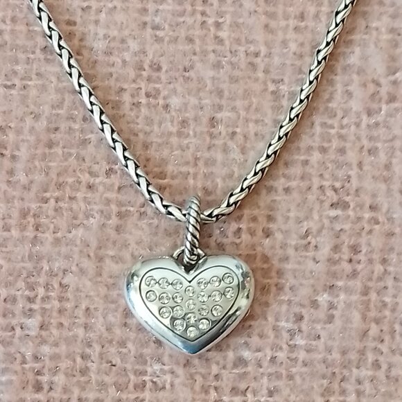 Brighton Necklace--Silver Tone with Reversible Pave Heart Pendant - Picture 1 of 5